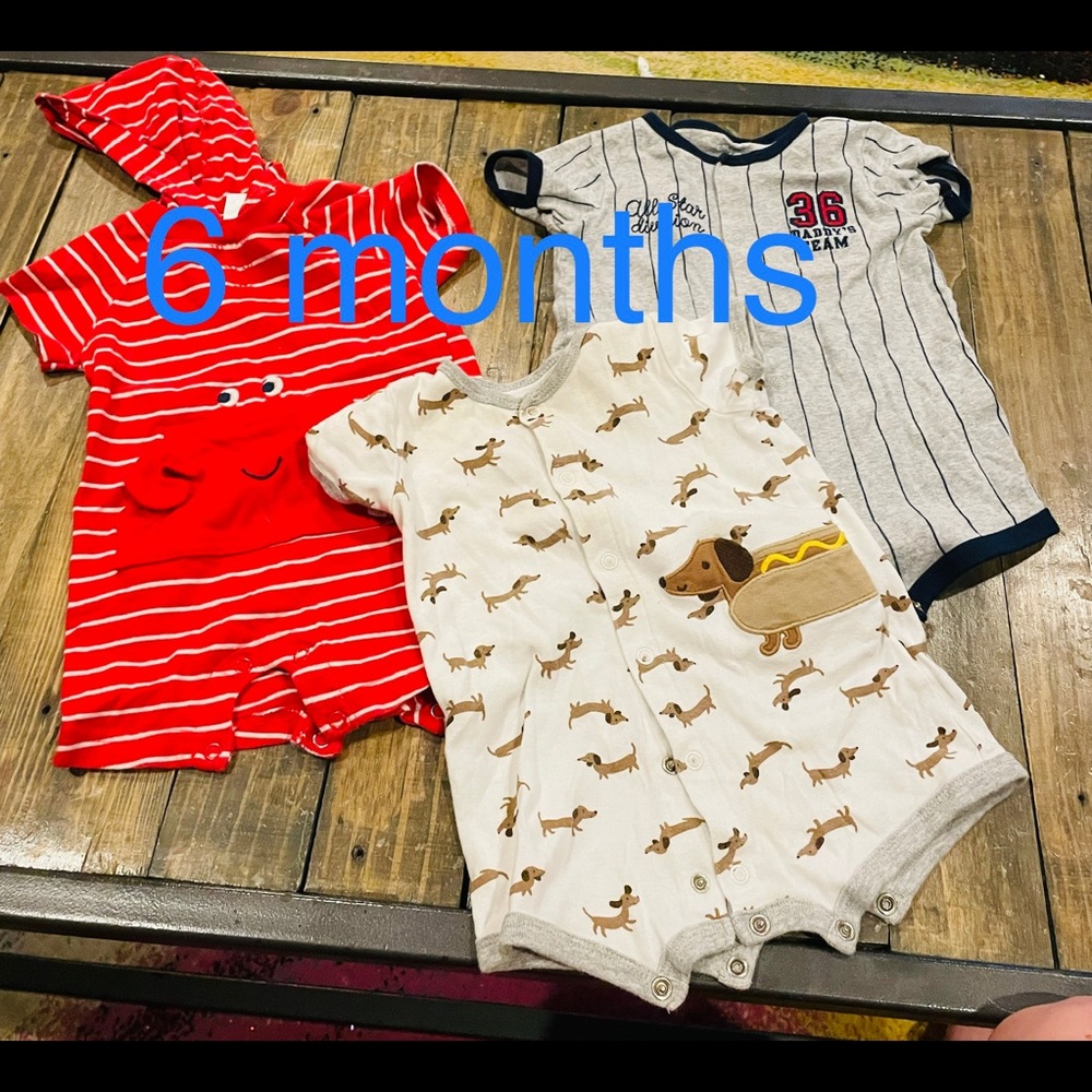 3 baby boy rompers. Size 6 months all carters